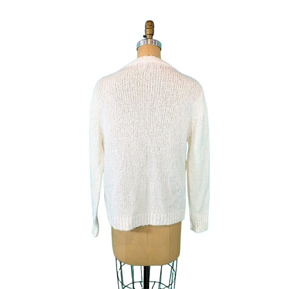 Vintage 1980s Chunky Cardigan Solid White Pocketed Open Sweater - Picture 10 of 10